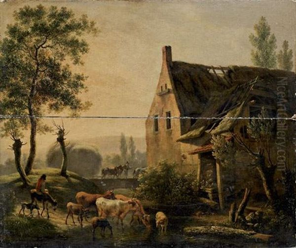 Paysage Avec Troupeau (in 2 Parts) Oil Painting by Jean-Louis Demarne