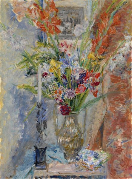 Still Life With Flowers And Candle Oil Painting by Alexis Pawlowitsch Arapoff