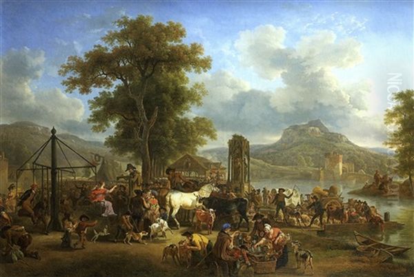 Le Marche Aux Chevaux Oil Painting by Jean-Louis Demarne