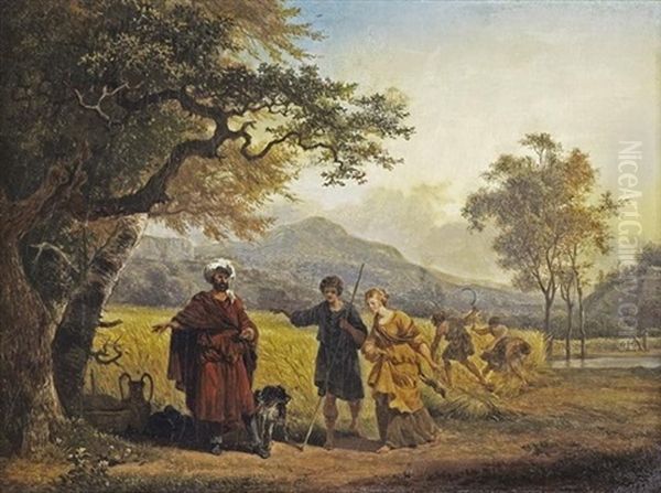 Scene De La Vie De Ruth: Ruth Quittant Son Pays Natal Pour Bethlehem (+ 3 Others; Set Of 4) Oil Painting by Jean-Louis Demarne