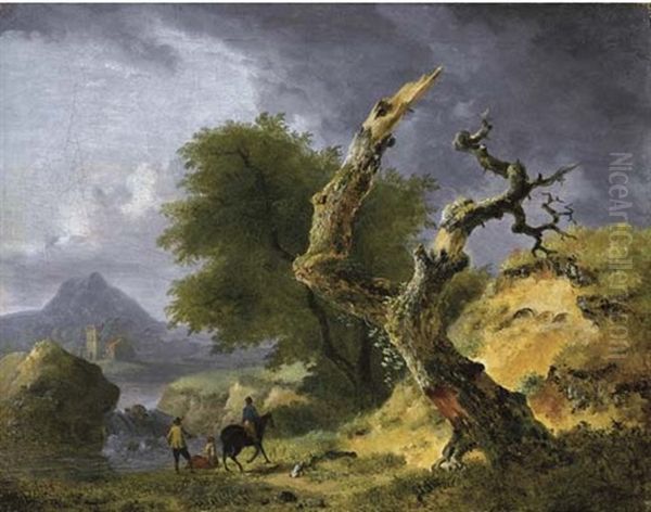 Paesaggio Con Albero In Primo Piano E Viandanti Oil Painting by Jean-Louis Demarne