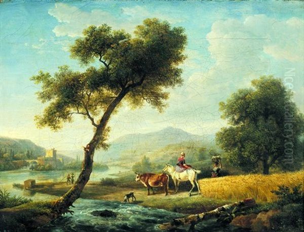 Deux Bergeres Pres D'une Riviere Oil Painting by Jean-Louis Demarne