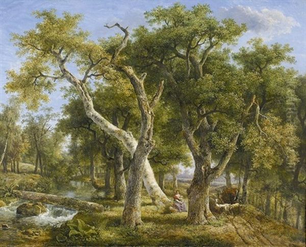 Waldlandschaft Mit Hirtin Oil Painting by Jean-Louis Demarne