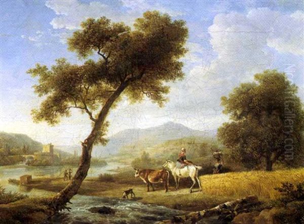 Deux Bergeres Pres D'une Riviere Oil Painting by Jean-Louis Demarne