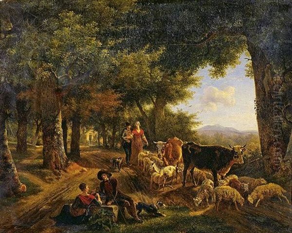 A Couple Picnicking Oil Painting by Jean-Louis Demarne