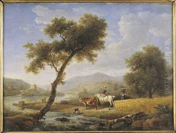 Deux Bergeres Pres D'une Riviere Oil Painting by Jean-Louis Demarne