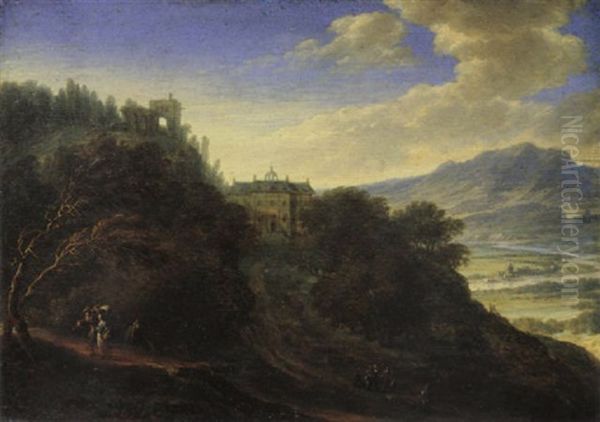 Berglandschaft Mit Einem Schloss Oil Painting by Jean-Louis Demarne