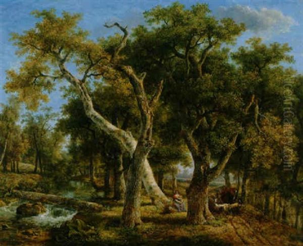 Waldlandschaft Mit Hirtin Oil Painting by Jean-Louis Demarne