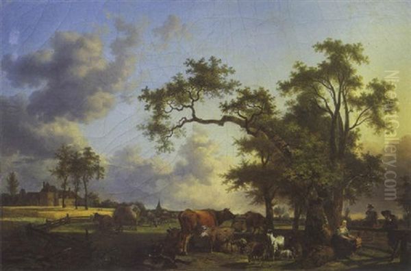 Bergere Et Son Troupeau Dans Un Paysage Oil Painting by Jean-Louis Demarne