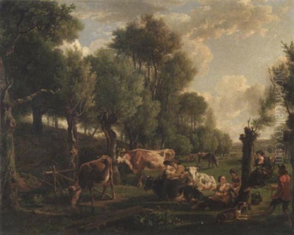 Bergers Er Bergeres Oil Painting by Jean-Louis Demarne