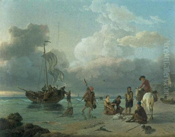 Pecheurs Sur La Plage Oil Painting by Jean-Louis Demarne