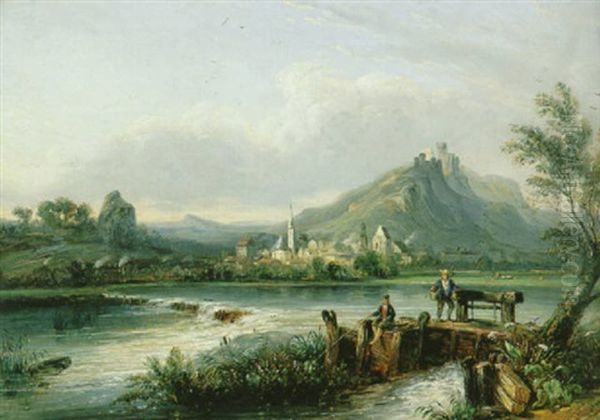 Flusslandschaft (mosel?) Oil Painting by Jean-Louis Demarne