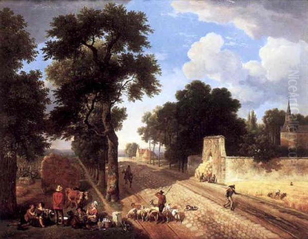 La Collation Le Long De La Route Oil Painting by Jean-Louis Demarne