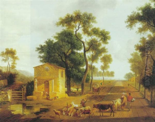 Den Lille Hyrdedreng Prover At Holde Samling Pa Kvaeget Oil Painting by Jean-Louis Demarne