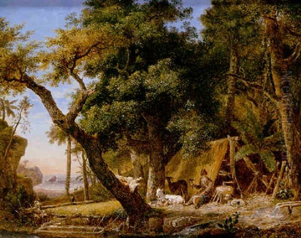 Robinson Crusoe On His Castaway Island Oil Painting by Jean-Louis Demarne