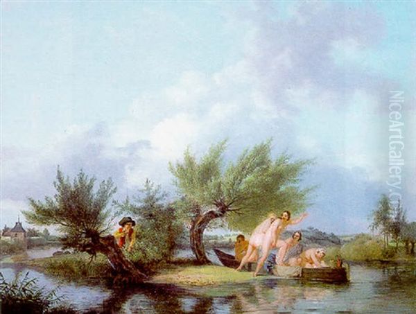 Baigneuses Surprises Par Un Jeune Homme Oil Painting by Jean-Louis Demarne