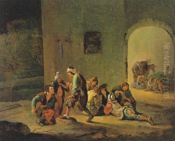 Eseltreiber Und Bauern Beim Kartenspiel In Einer Scheune Oil Painting by Jean-Louis Demarne