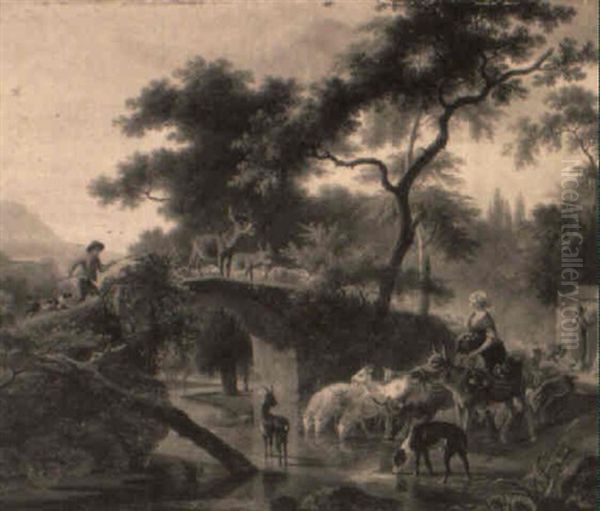 Scene Pastorale Au Pont De Pierre Oil Painting by Jean-Louis Demarne