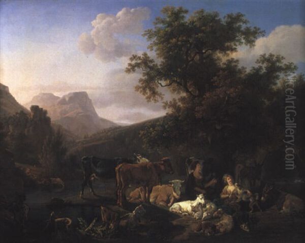 Deux Bergeres Dans Un Paysage Oil Painting by Jean-Louis Demarne