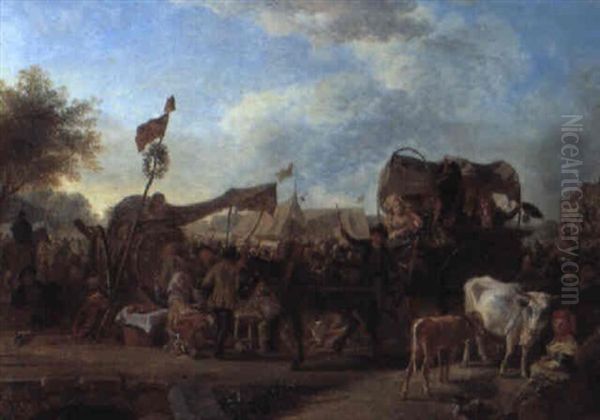 Numerous Figures Gathering At A Country Fair Oil Painting by Jean-Louis Demarne