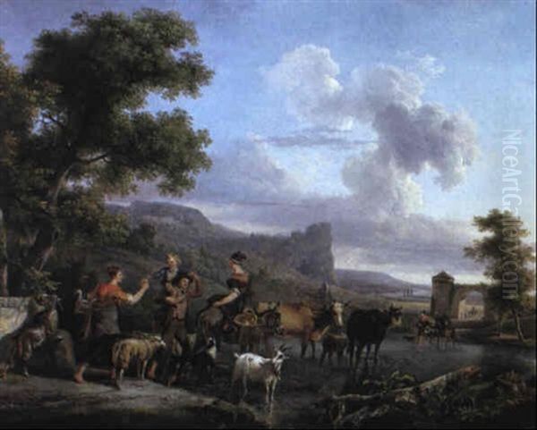 Le Passage Du Gue Oil Painting by Jean-Louis Demarne