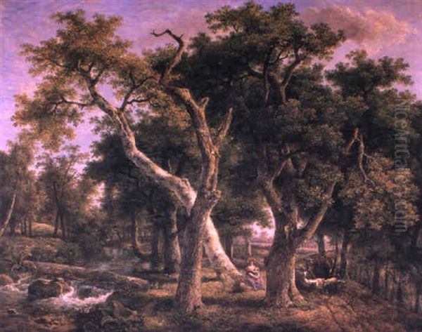 Waldlandschaft Mit Hirtin Oil Painting by Jean-Louis Demarne