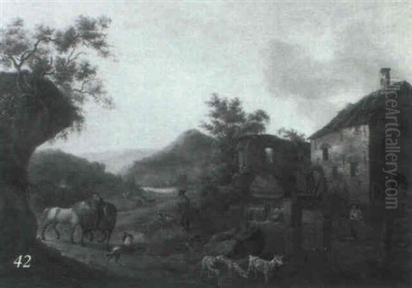 Paysage Au Moulin Oil Painting by Jean-Louis Demarne