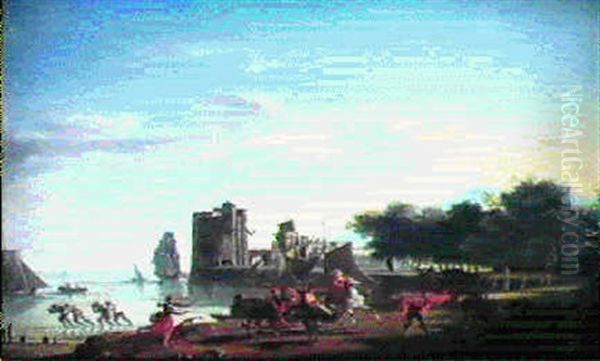 Le Duel Devant Un Port Oil Painting by Jean-Louis Demarne