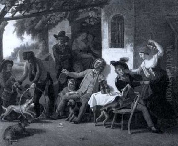 Saltimbanques Devant L'auberge Oil Painting by Jean-Louis Demarne