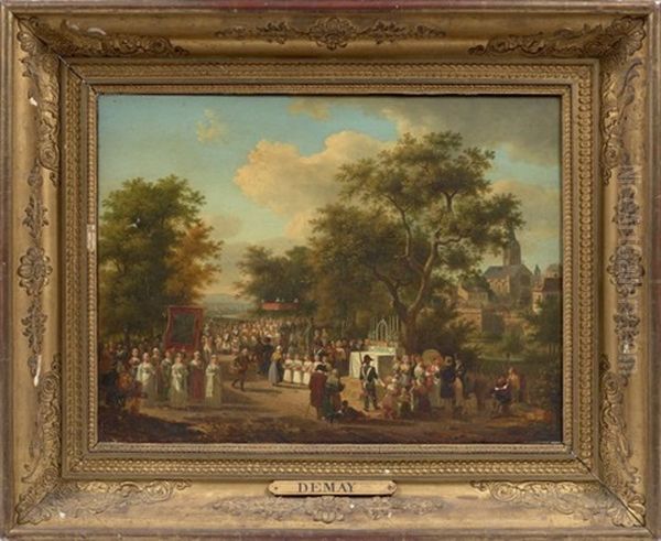 Une Procession De La Fete - Dieu A La Campagne Oil Painting by Jean Francois Demay