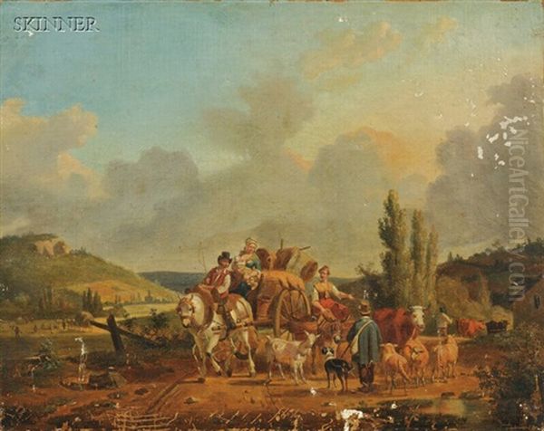 Travellers On A Country Road Oil Painting by Jean Francois Demay