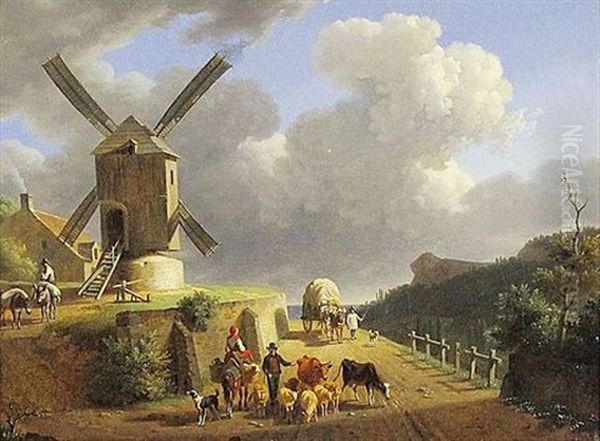 Rencontre Pres D'un Moulin Oil Painting by Jean Francois Demay