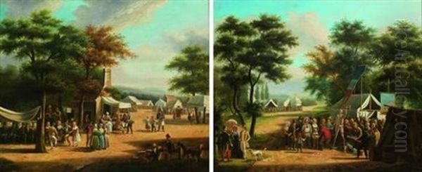 Scene De Kermesse Animee D'un Homme Sur Echasse (+ Scene De Kermesse Animee De Musiciens; Pair) Oil Painting by Jean Francois Demay