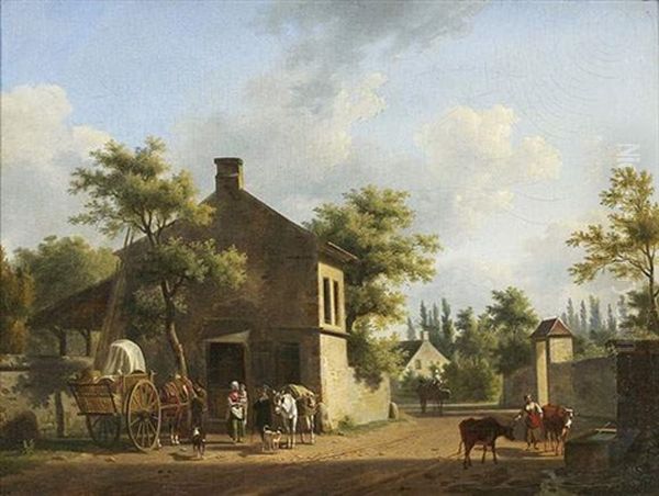 Scene De Village Oil Painting by Jean Francois Demay