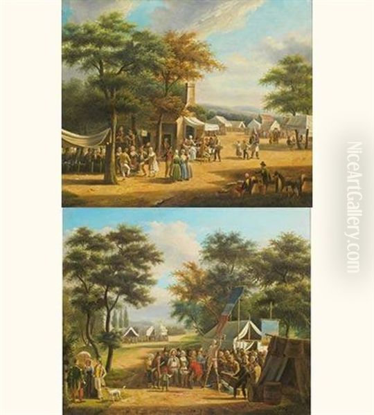 Scene De Kermesse Animee D'un Homme Sur Echasse (+ Scene De Kermesse Animee De Musiciens; Pair) Oil Painting by Jean Francois Demay