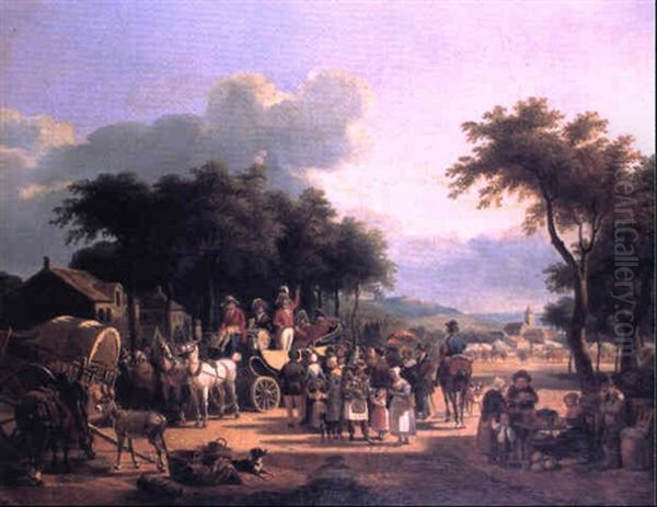 La Halte Au Village Et Le Dejeuner De Chasse Oil Painting by Jean Francois Demay