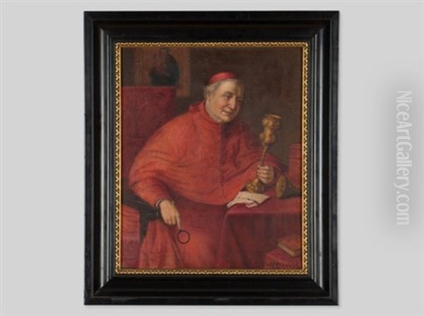 Cardinal Admiring A Monstrance Oil Painting by Franz (August Waidhofer) Demel