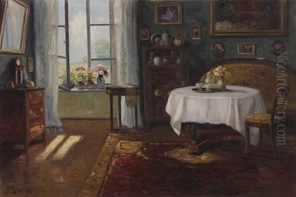 Interior Scene Of Dining Room Oil Painting by Franz (August Waidhofer) Demel