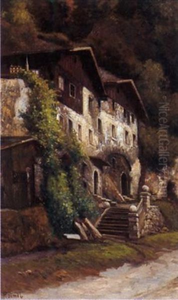 Blick Auf Die Nagelschmiedhauser In Rattenberg/tirol Oil Painting by Franz (August Waidhofer) Demel