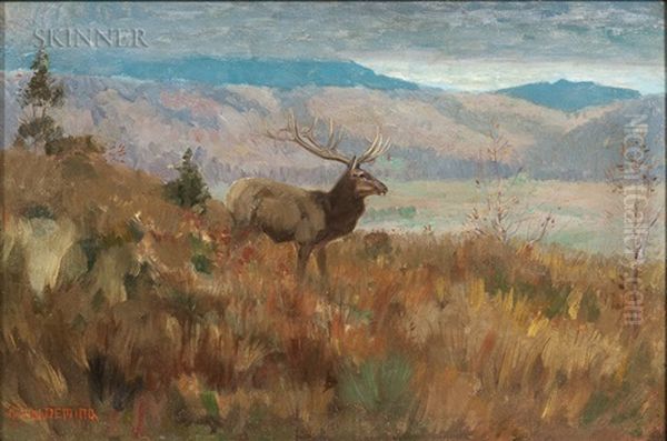 Elk In Grassy Highlands, Autumn Oil Painting by Edwin Willard Deming