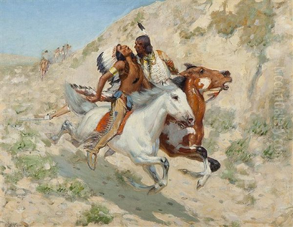 Indians In Flight Oil Painting by Edwin Willard Deming