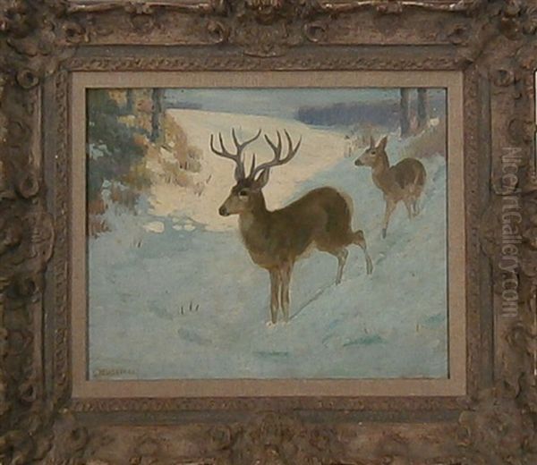 Two Deer; Az Oil Painting by Edwin Willard Deming