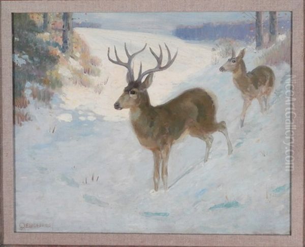 Two Deer Oil Painting by Edwin Willard Deming