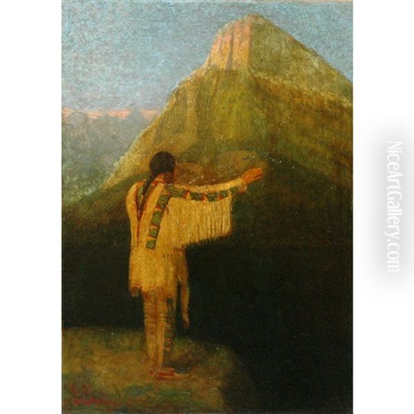 Indian At The Edge Of A Canyon Oil Painting by Edwin Willard Deming