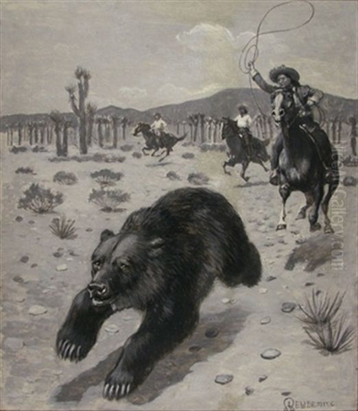 Lasooing Bears In Arizona Oil Painting by Edwin Willard Deming