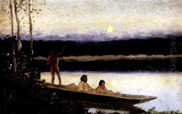 Indians At Sunset (+ 4 Others; 5 Works) Oil Painting by Edwin Willard Deming