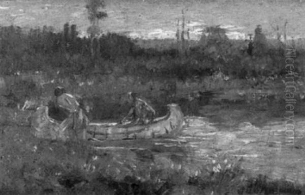 In The Canoe Oil Painting by Edwin Willard Deming