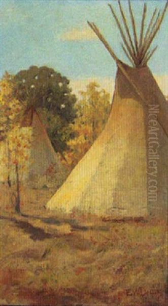 Bull's Camp, Little Big Horn River, Montana Oil Painting by Edwin Willard Deming