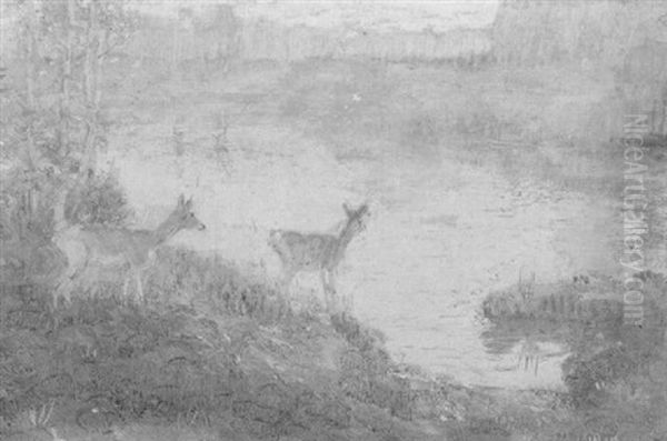 Stag In A Glen Oil Painting by Edwin Willard Deming