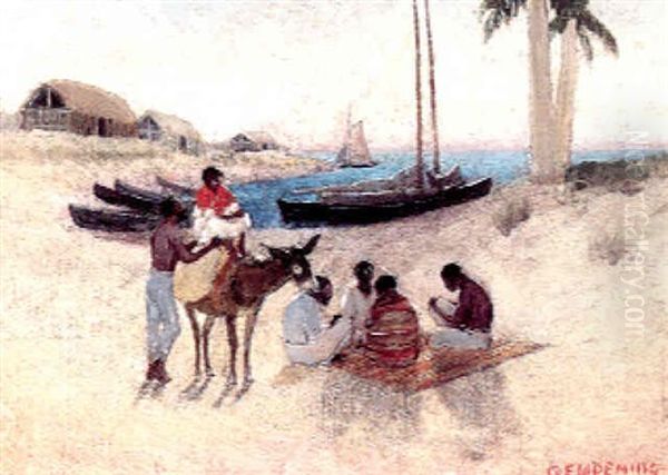 Negro Village On Coast Near Mouth Of San Juan River, U.s. Columbia, South America Oil Painting by Edwin Willard Deming